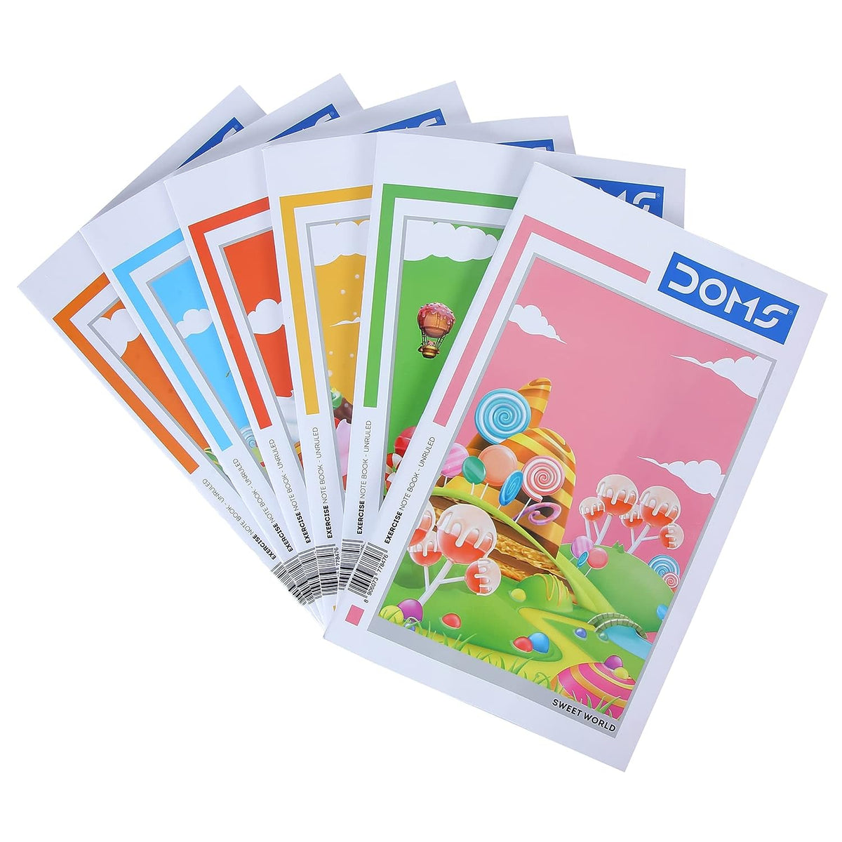Doms Sweet World Series Notebook | Unruled | 57GSM | 172 Pages | 17 x 27 cm | Pack of 6