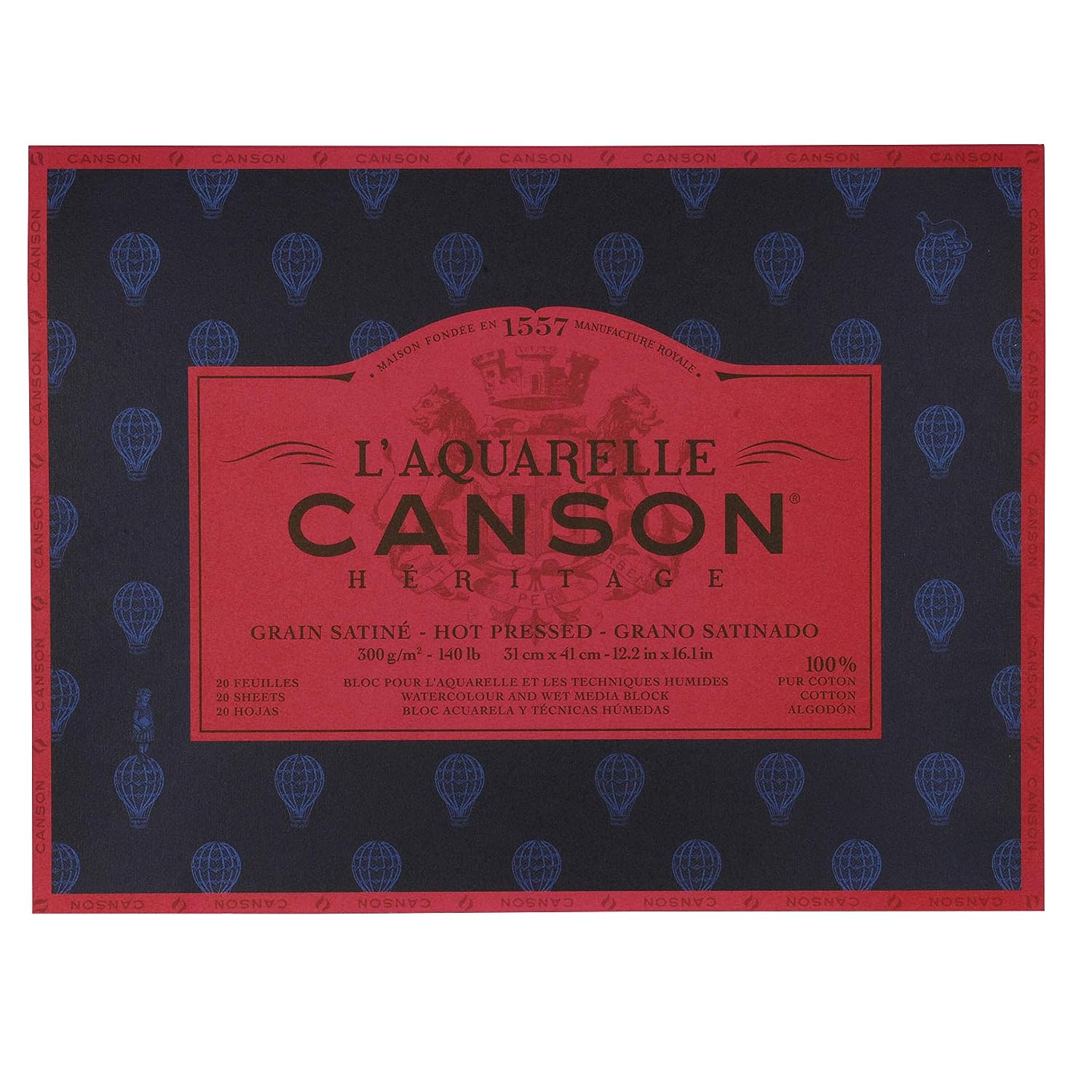 Canson Héritage Cotton 300 GSM Hot Pressed 31 x 41 CM Paper Block(White, 20 Sheets)