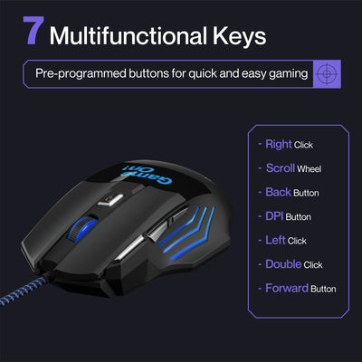 Ambrane Trone Wired Gaming Mouse with 7 Programmable Buttons, 3-Speed Customizable 3600 DPI, Comfortable Grip, Breathing LED Lighting, Fast Response Time, 1.5m Long USB Cable, Lightweight (Black)