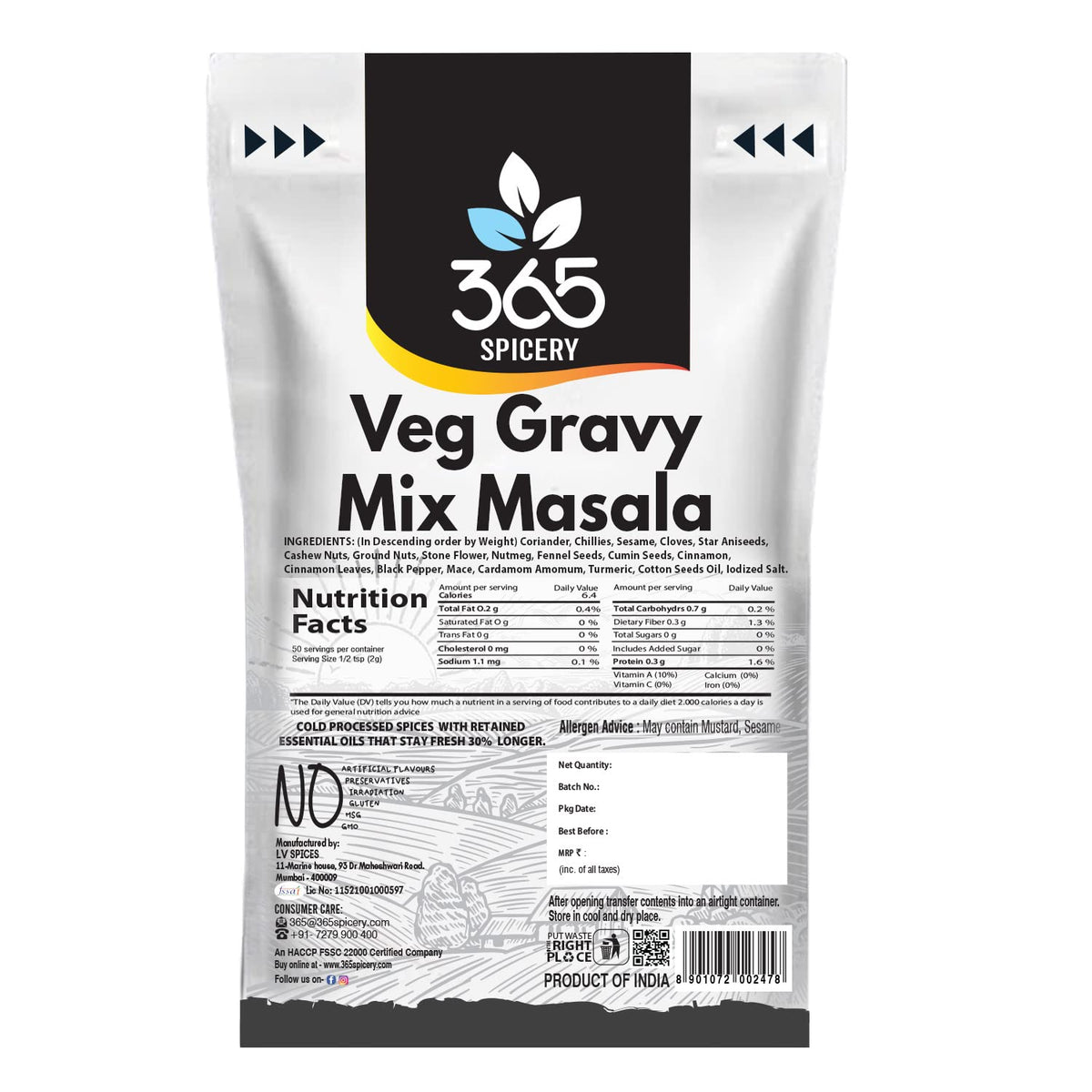 365 SPICERY Veg Gravy Mix Masala | Authentic Flavor for Indian & International Cuisines - 100 gm