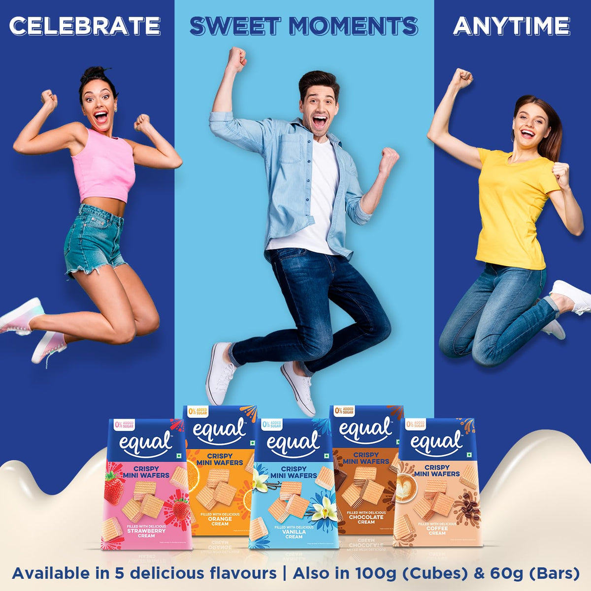 Equal Assorted Wafers Cube (Sugar-Free) | Pack of 5 (100g each) | 0% Added Sugar | Flavoured Wafers | Crispy Creamy Wafers | Crunch Anytime Anywhere