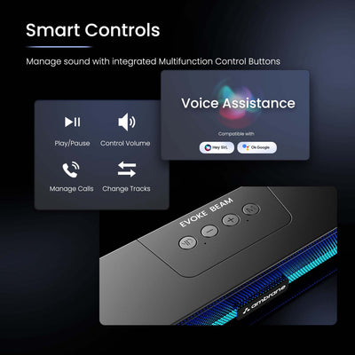 Ambrane 10W Wireless Bluetooth Soundbar with 8Hrs Playtime, BoostedBass, Immersive Sound, 51mm Driver, RGB Glow Lights, Portable Design, Integrated Music & Call Control (Evoke Beam, Black)