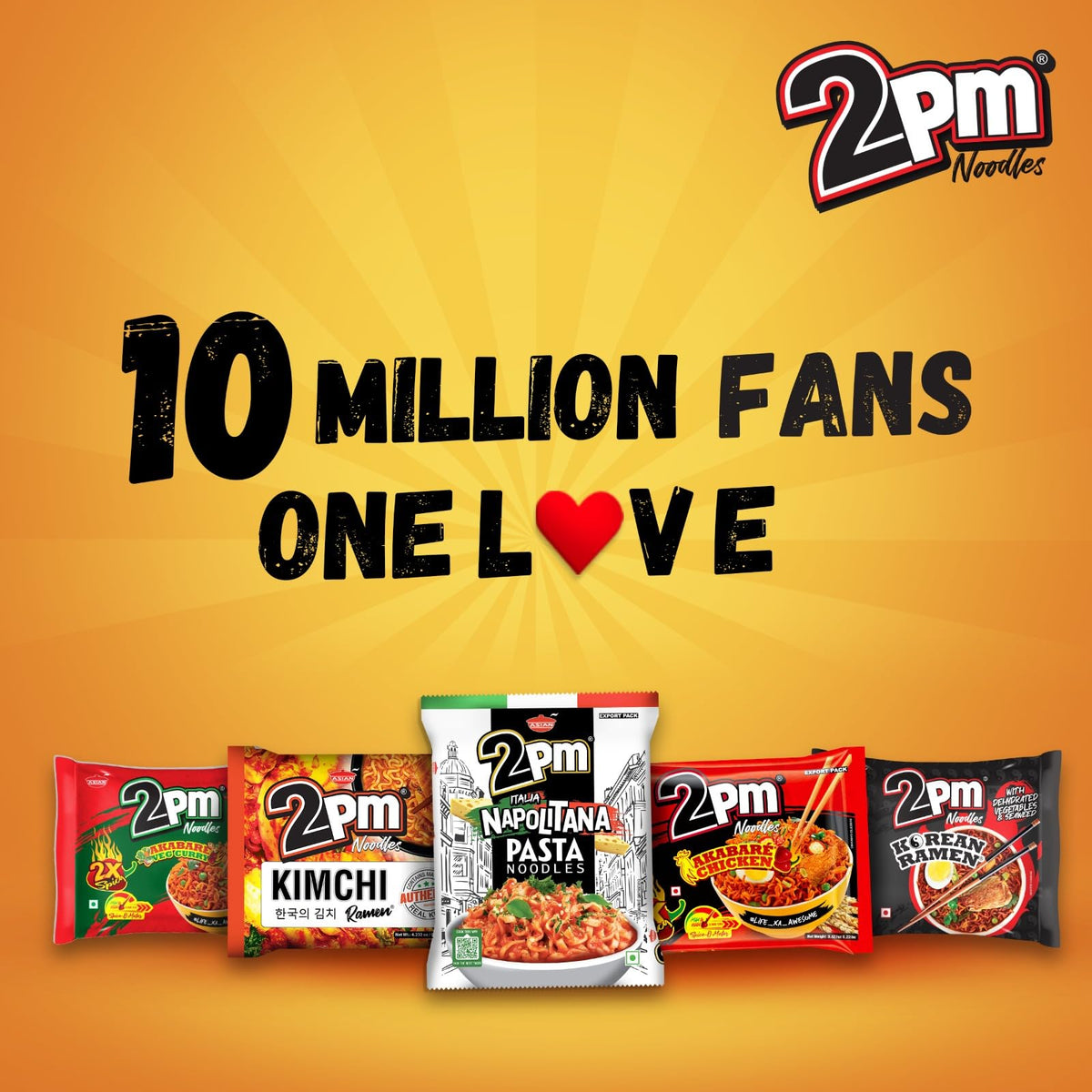 2PM - Korean Ramen Noodles - Including Dehydrated Vegetables & Seaweed - Instant 2X Spicy- Pack of 1,500 Gm