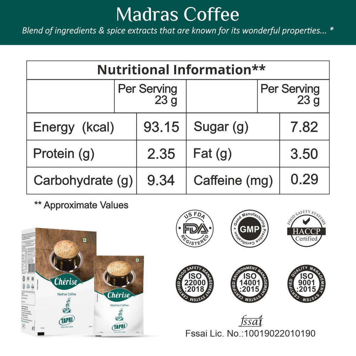Cherise Tapri Premium Madras Coffee Instant Premix (23 g x 7 Sachets)