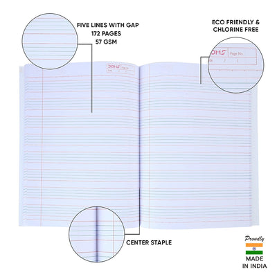 Doms Brown Cover Notebook | Five Lines With Gap | 57GSM | 172 Pages | 18 x 24 cm | Pack of 6