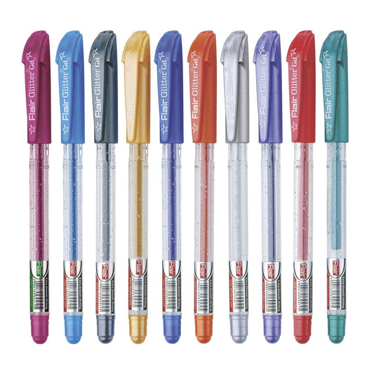 Flair Glitter Gel Pen 10 Pcs Pouch Set Assorted