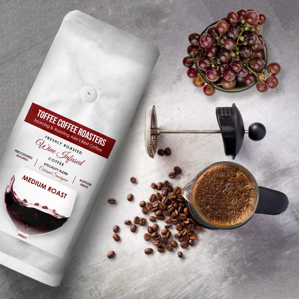 Cabernet Sauvignon Wine Barrel Aged Coffee | Toffee Coffee Roasters | Arabica Freshly Medium Roast | Coffee Notes: Fine Red Grapes and Wine (Decoction Coffee Maker, 250gm)