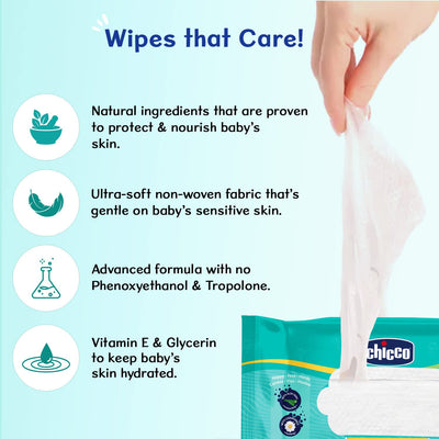 Chicco Soft Cleansing Wet Baby Wipes, Ideal for Nappy, Face and Hand, Dermatologically Tested, Paraben Free, Sticker Pack of 6 (72 Sheets per Pack) 432 pcs