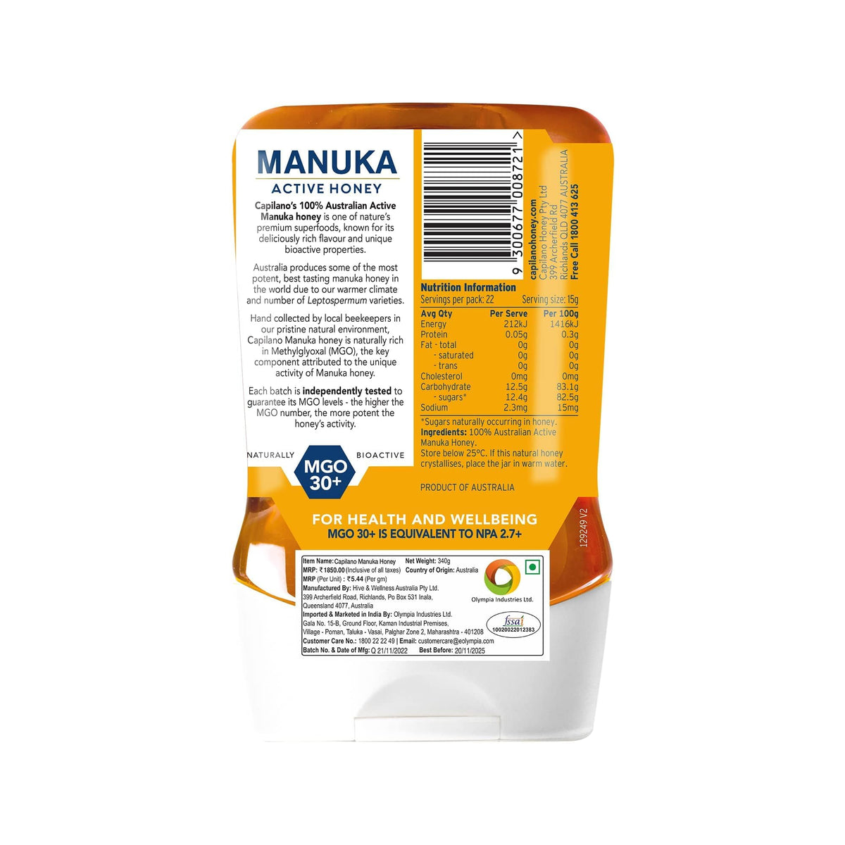 Capilano Australian Honey UDA Manuka MGO 30+, 340g | 100% Natural Honey |