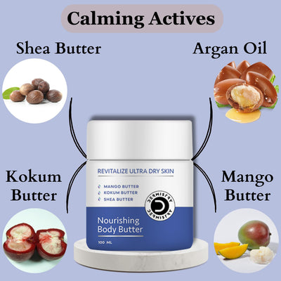Dermistry Moisturizing Body Butter for Dry & Very Dry Sensitive Skin, Mango Shea Kokum Butter & Coffee, Body Cream Lotion For Winter Men Women, Non Sticky for All Skin - All Seasons