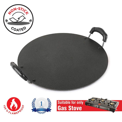 Cello Aluminium Non-Stick Patri Tawa Round, 30cm, Black and Grey | Induction base Flat Tawa | Dosa Tawa, Roti, Paratha, Chapati Tawa