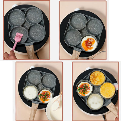 Cannagenix 4 Cups Egg Pan Omelette Pan Frying Pan Egg Frying Pan 4 Cup Crepe Pan Granite Egg Cooker Breakfast Pancakes Pan Suitable for Gas Stove & Induction Cookware (Wood Grain Handle)