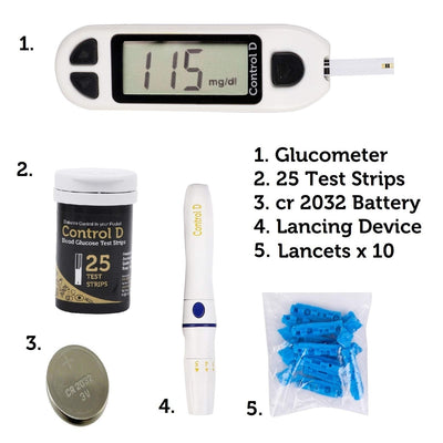 Control D Blood Glucose Monitor (Pack of 25 Strips, White)