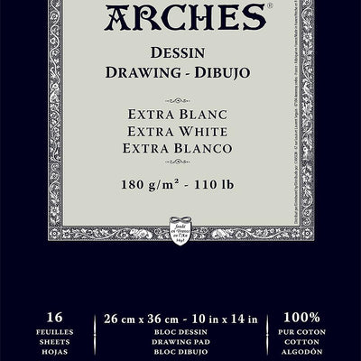 Arches Drawing 180 GSM Cold Pressed Extra White 26 x 36 cm Paper Pad, 16 Sheets
