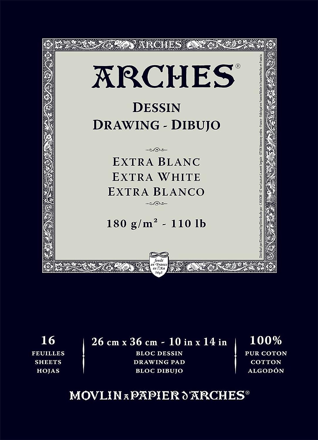 Arches Drawing 180 GSM Cold Pressed Extra White 26 x 36 cm Paper Pad, 16 Sheets