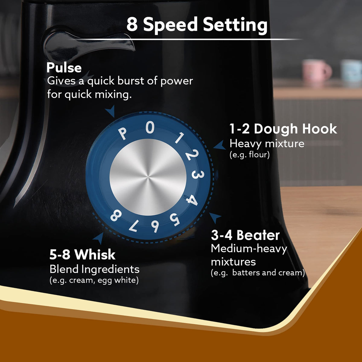AGARO Royal Stand Mixer 1000W with 5L SS Bowl and 8 Speed Setting I Includes Whisking Cone, Mixing Beater & Dough Hook, and Splash Guard, 2 Years Warranty, (Black) (Indian Plug)
