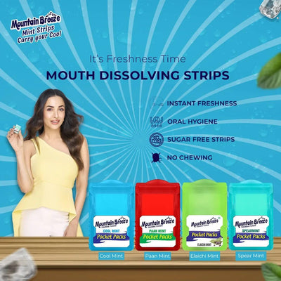 Mountain Breeze Mouth Freshner Sugar-Free Coolmint Fresh Breath Strips (7Strips each) Pack of 20 with Extra Spearmint(24 Strips each) Pack of 1