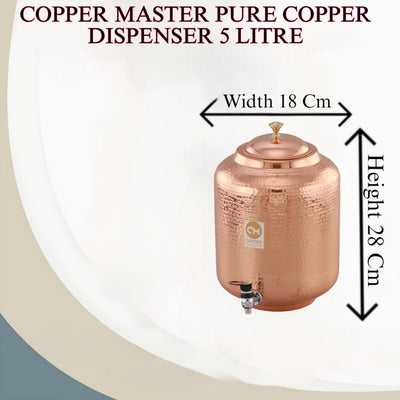 Copper-Master 5 Litre Pure Copper Hammered Water Dispenser (Matka) Container Pot with 2 Pure Copper Glasses Pure Copper and Ayurvedic Health Benefits (5000 ml + 600 ml)