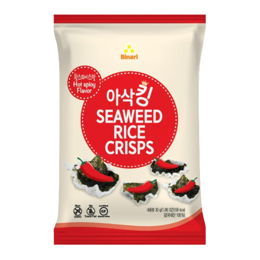 Binari Seaweed Rice Chips Crispy Snack 30g | Hot & Spicy Flavor | Chilli Flavor | Product of Korea | Gluten Free Snacking | Suitable for Vegans