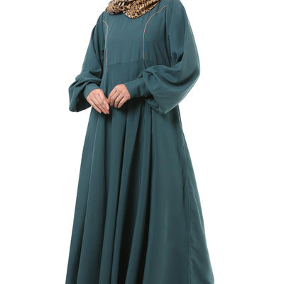 BT - Being Traditional Umbrella Cut Flare Abaya Dress for Women Made in Nida Matt Fabric with Long Cuff Sleeves, Side Pocket (BT-UMA-012) (2XL, Mist Blue)
