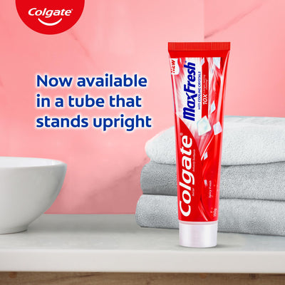 Colgate MaxFresh Toothpaste, Red Gel Tooth Paste with Menthol for Super Fresh Breath, 300g, 150g X 2 (Spicy Fresh) (Combo Pack Offer)