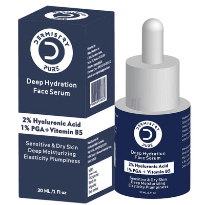 Dermistry Pure 2% Hyaluronic Acid 1% PGA Vitamin B5 Face Serum for Sensitive & Dry Skin Intense Hydrating Moisturiser for Day Night Deep Moisturizing Elasticity Plumpiness Soft Supple Skin 30ml