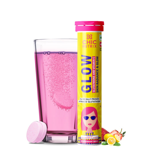 Chicnutrix Glow- 20 Effervescent Tablets| Japanese Glutathione & Vit. C| Antioxidants for clear, glowing skin| Sugar-free, Strawberry-lemon flavour