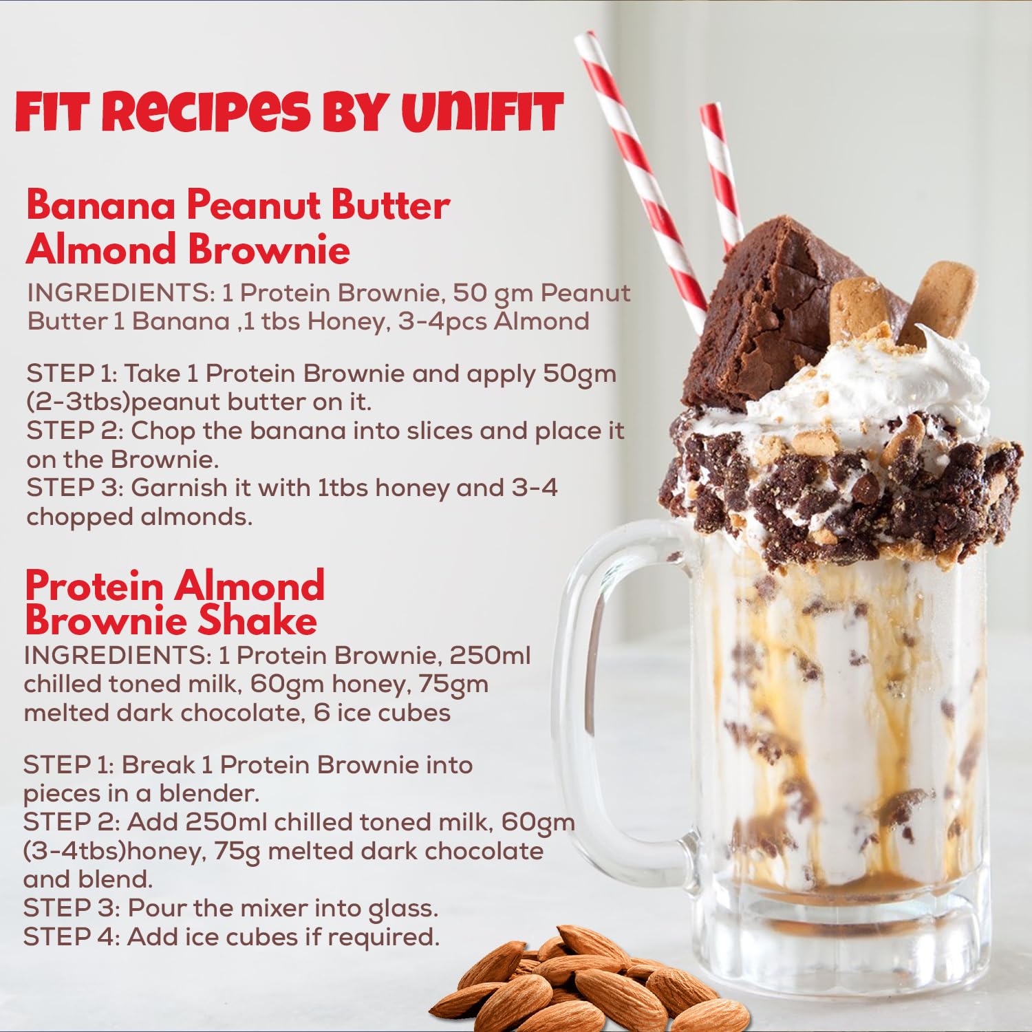 UNIFIT Delicious Ready to Eat Brownie With Almond Toppings & Rich Source of Protein & High Fiber Sugar Added | brownie cake | fudge | chocolate – 300gm (Almond)