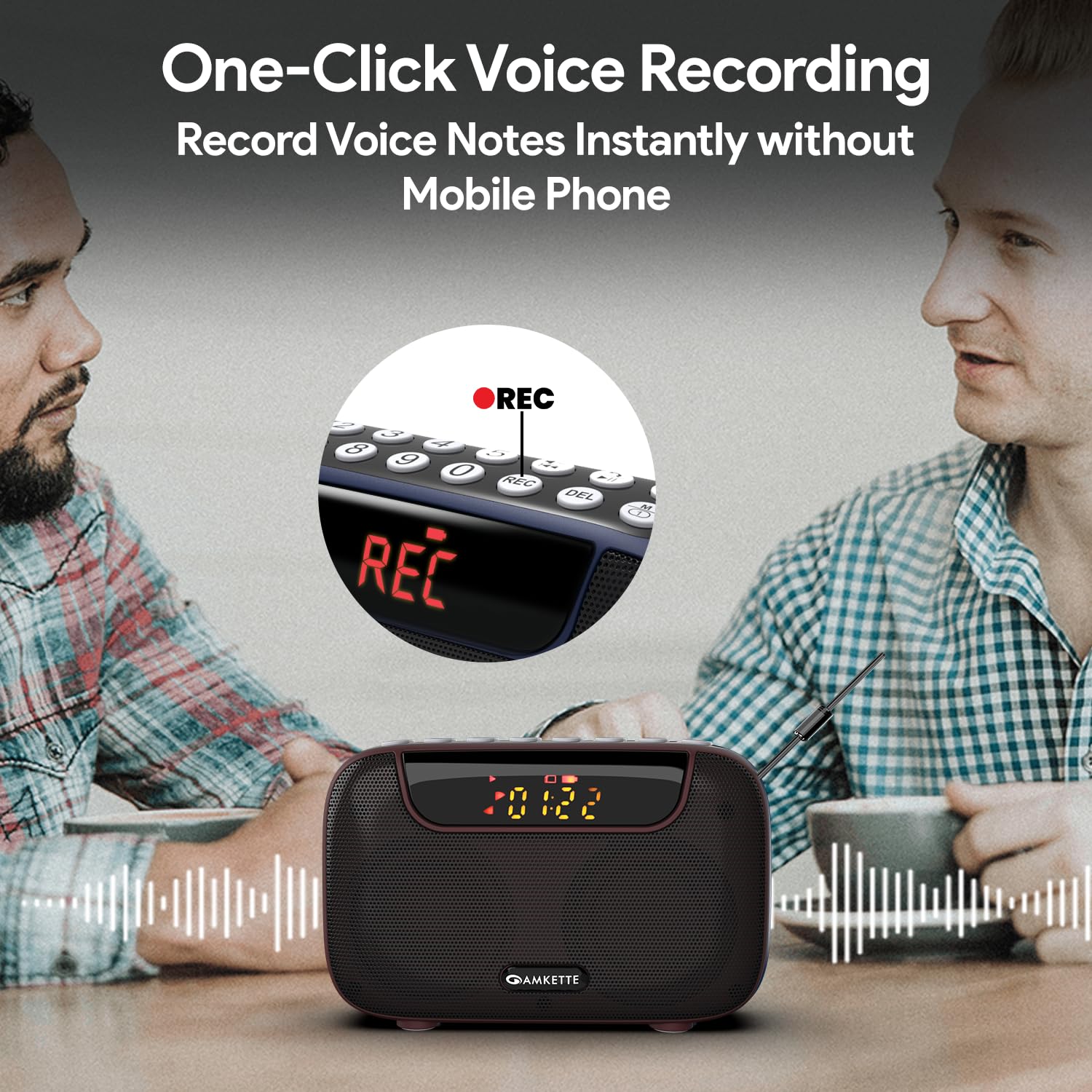 Amkette Pocket Blast 5 in 1 FM Radio with Bluetooth, Powerful Sound, Voice & FM Recording, External Antenna, 7+ Hours Playback, MP3 Player with Number Pad (AUX, SD Card, USB Input) (Brown)