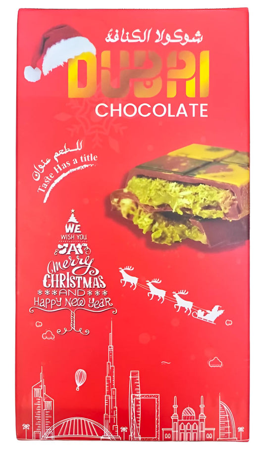 DECADENT FOODS Kunafa Dubai Milk Chocolate With Pistachio Cream Smooth And Delicious 140Gm (Red Edition)