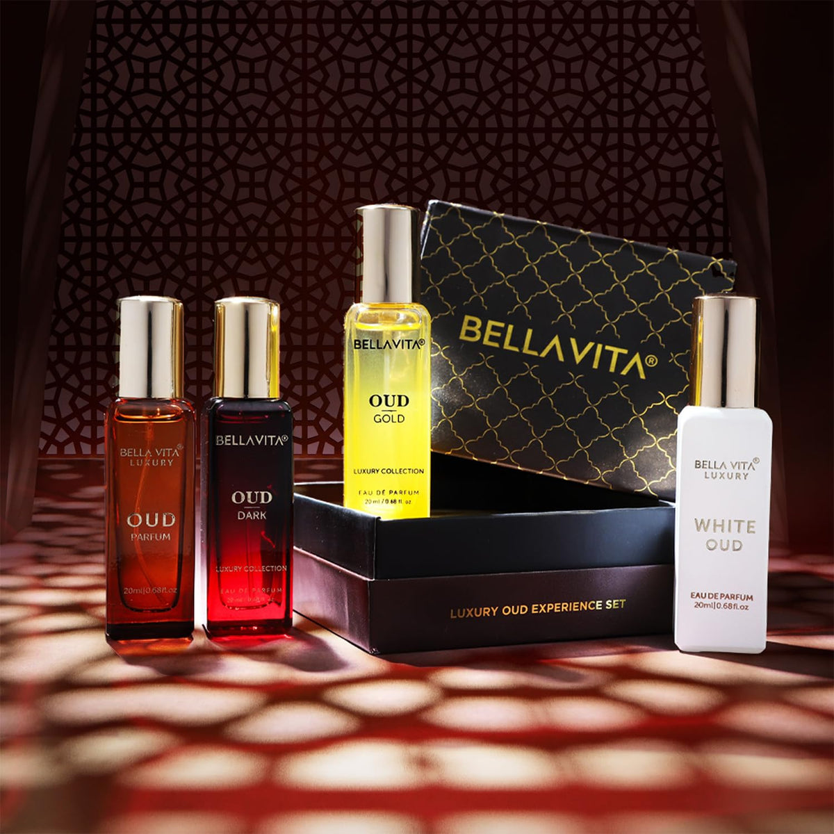 Bella Vita Luxury OUD Experience Eau De Parfum Gift Set 4 x 20ml for Men & Women with OUD, OUD GOLD,OUD DARK,WHITEOUD Perfume|Long Lasting EDP Fragrance Scent