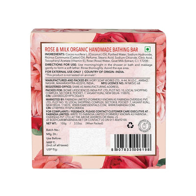 8x Fabessentials Rose & Milk Handmade Bathing Bar | 100% Organic | with Coconut Oil & Vitamin E | Cleanses, Nourishes & Brightens Skin | Vegan & Palm-Oil Free - 100 gm Pack of 8