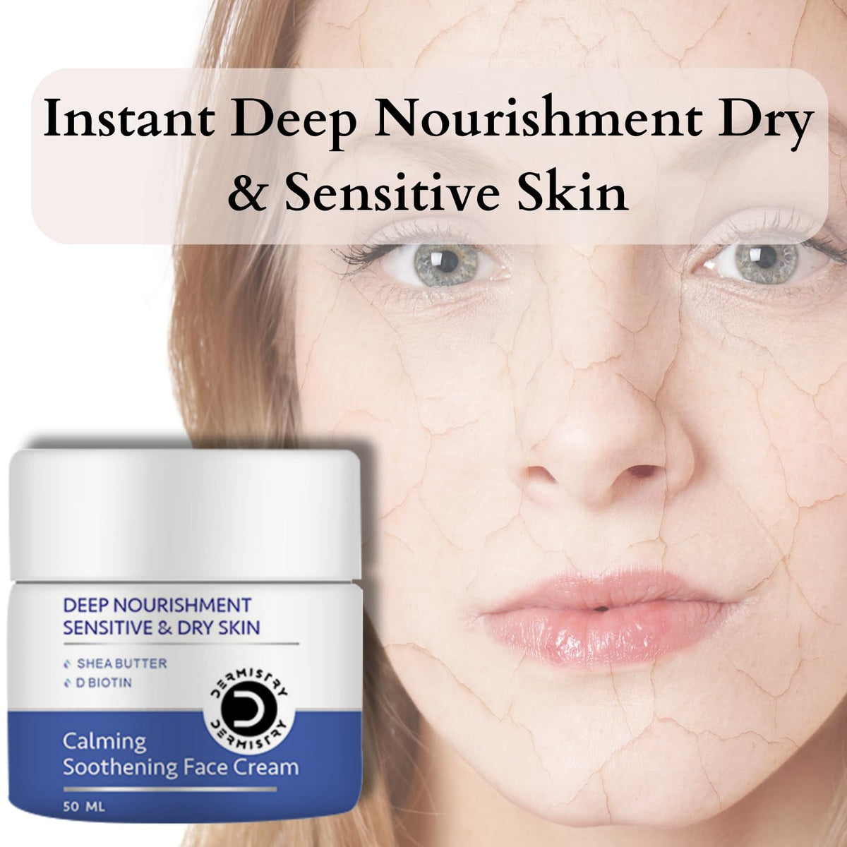 Dermistry Sensitive & Dry To Very Dry Skin Hydrating Deep Moisturizer Face Cream For Winters with Shea Butter Hyaluronic Acid-50ml