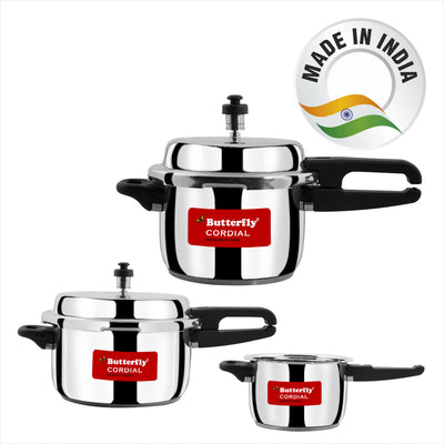 Butterfly Cordial 2, 3 & 5 Litres Outer Lid SS Pressure Cookers | Induction & Gas Stove Compatible | ISI Certified | 2 Years Manufacturer's Warranty