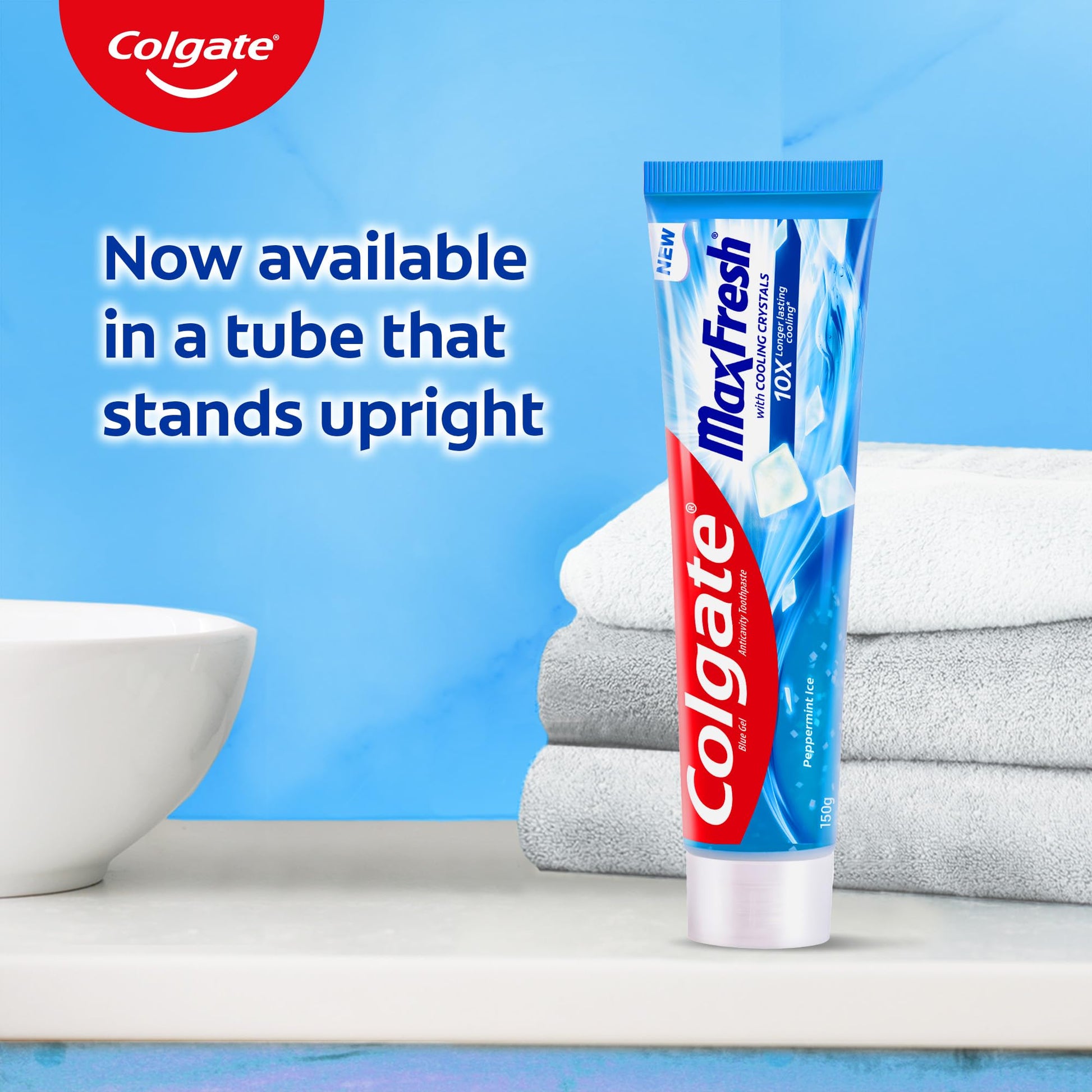 Colgate MaxFresh Toothpaste, Blue Gel Tooth Paste with Menthol for Super Fresh Breath, 300g, 150g X 2 (Peppermint Ice, Combo Pack Offer)
