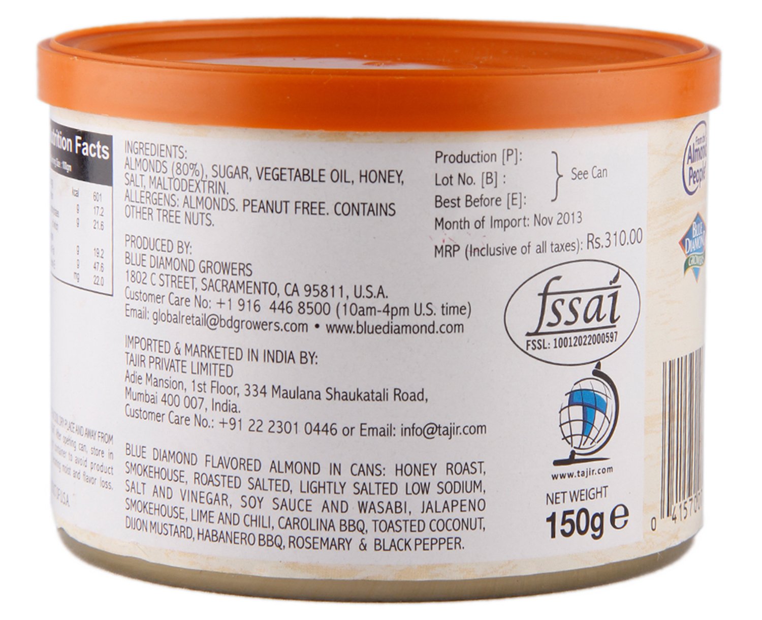 Blue Diamond Almonds, Honey Roasted, 150g