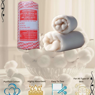 Absorbent Cotton Roll (400 Gram Nett Quality Medical Use (Pack Of 4)