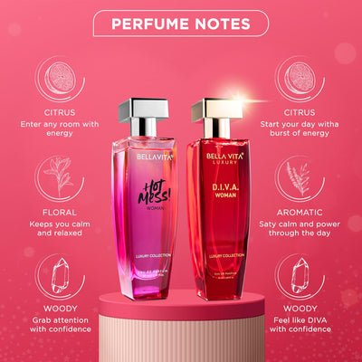 Bella Vita Luxury Hot & Classy Luxury Collection Set for Women 2 x 50Ml with Hot Mess, D.I.V.A. Perfume|Floral, Woody Long Lasting EDP Fragrance Scent