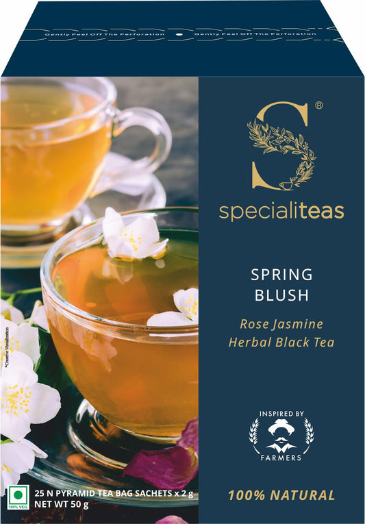 Cherise Specialiteas Spring Blush Rose Jasmine Herbal Black Tea (2 g x 25 Pyramid Tea Bags)
