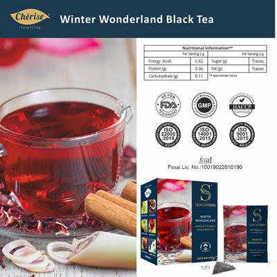 Cherise Specialiteas Winter Wonderland Hibiscus Cinnamon Herbal Black Tea (2 g x 25 Pyramid Tea Bags)