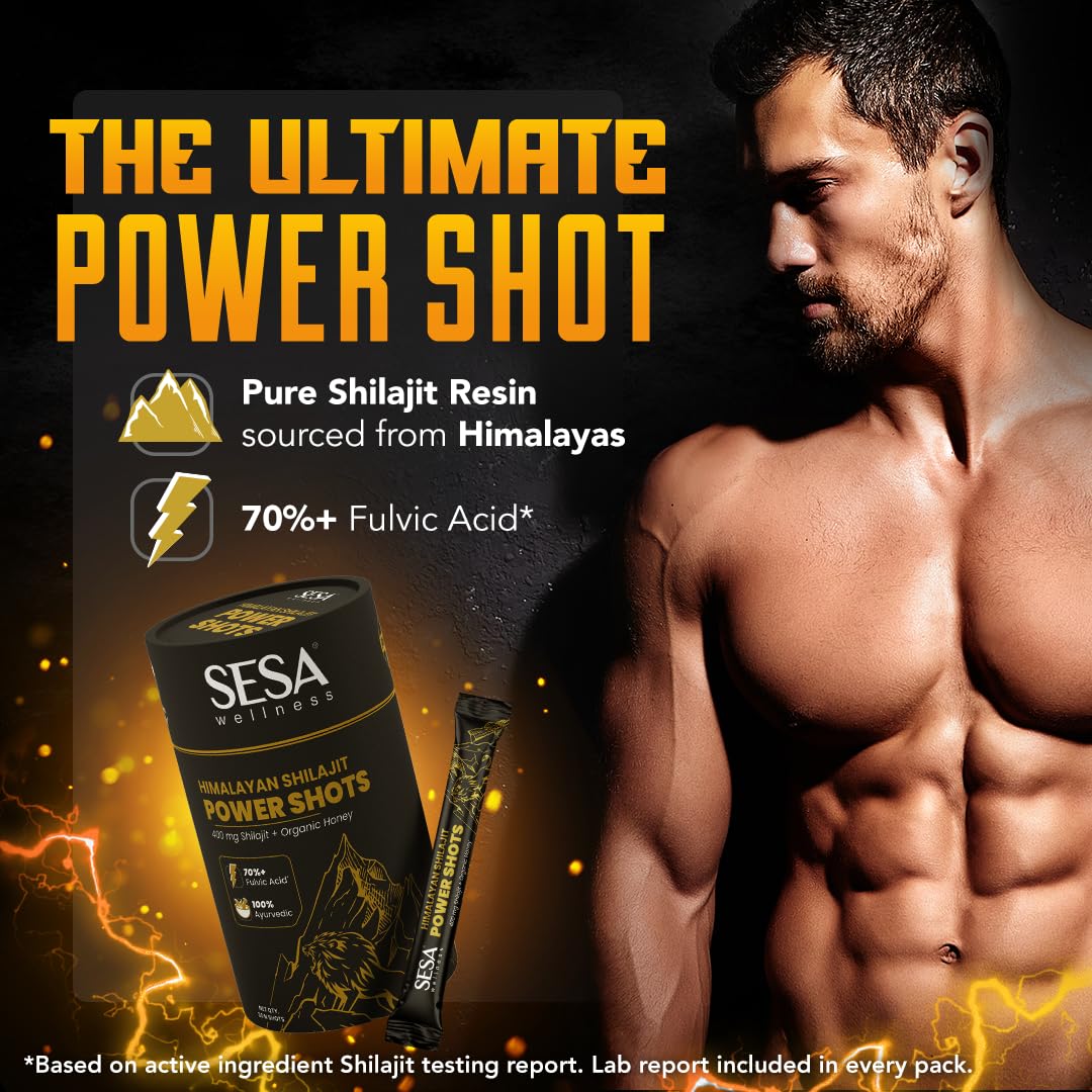 Sesa Himalayan Shilajit Power Shots | 30 Sticks | 400mg Pure Shilajit with Organic Honey | Lab Certified, 70%+ Fulvic Acid | Boosts Energy, Stamina & Immunity | 100% Ayurvedic | No Sugar Adulteration & Additives