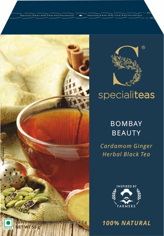 Cherise Specialiteas Bombay Beauty Cardamom Ginger Herbal Black Tea (2 g x 25 Pyramid Tea Bags)