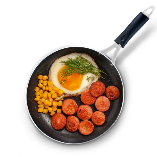 AGARO Elegant Non Stick Frying Pan, 2.25L Capacity, 24 cm Diameter, Induction and Gas Oven Friendly, Riveted Cool Touch Handle, Granite Finish, PFOA Free, 4mm Thick, Cooking, Frying, cookware, Black