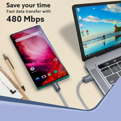 AGARO USB-A to Type C Cable, Unbreakable Braided Cable, 3A Fast Charging, Compatible with All Type C Devices Including Smartphones, Tablets etc, PD Technology, 1 M (3.2Ft), 480 Mbps Data Transmission