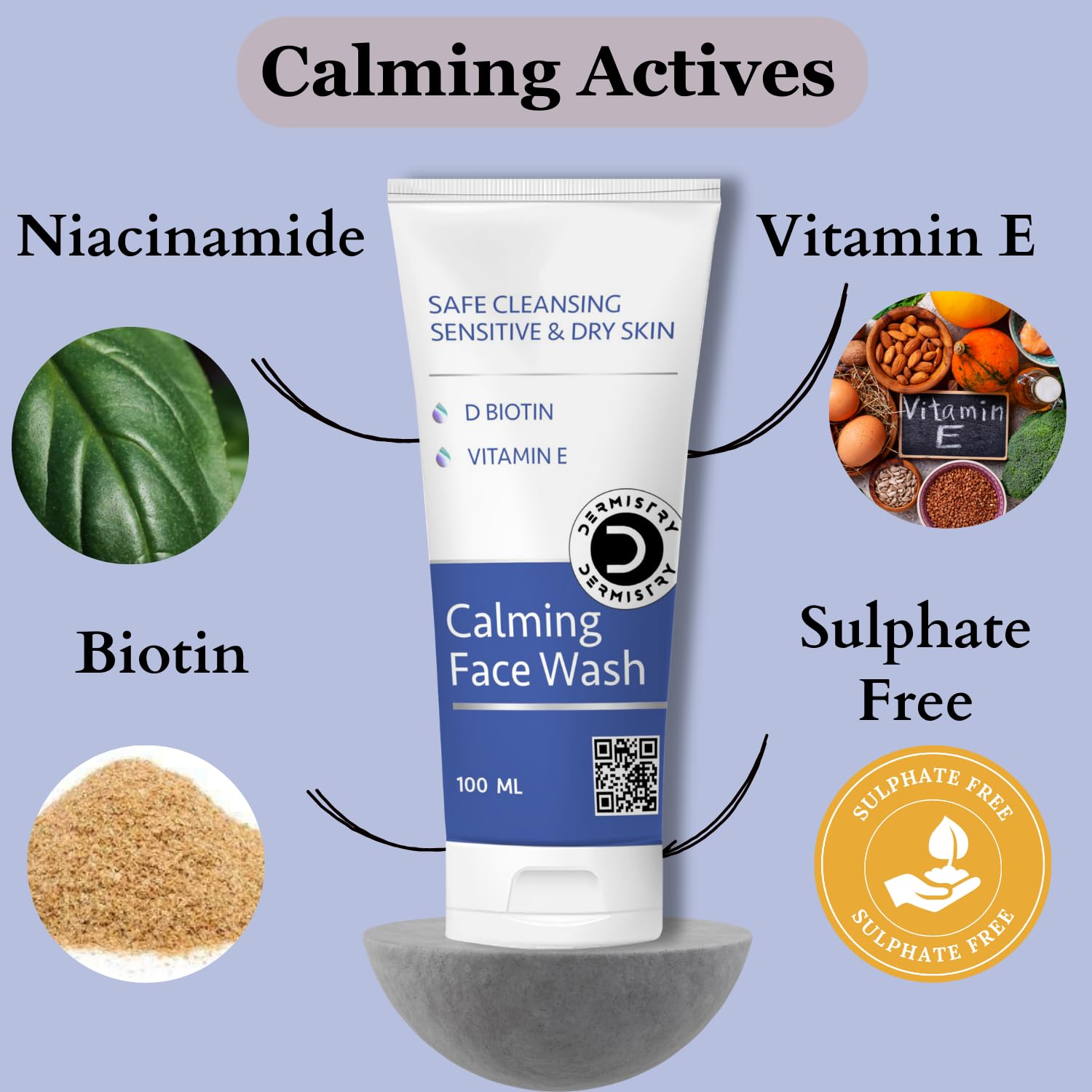 Dermistry Sensitive & Dry Skin Creamy Mild Safe Moisturizing Face Wash Cleanser For Winter & All Seasons, Sulphate Paraben Free, D Biotin Vitamin E, Suits Combination & All Skin Types - Men Women
