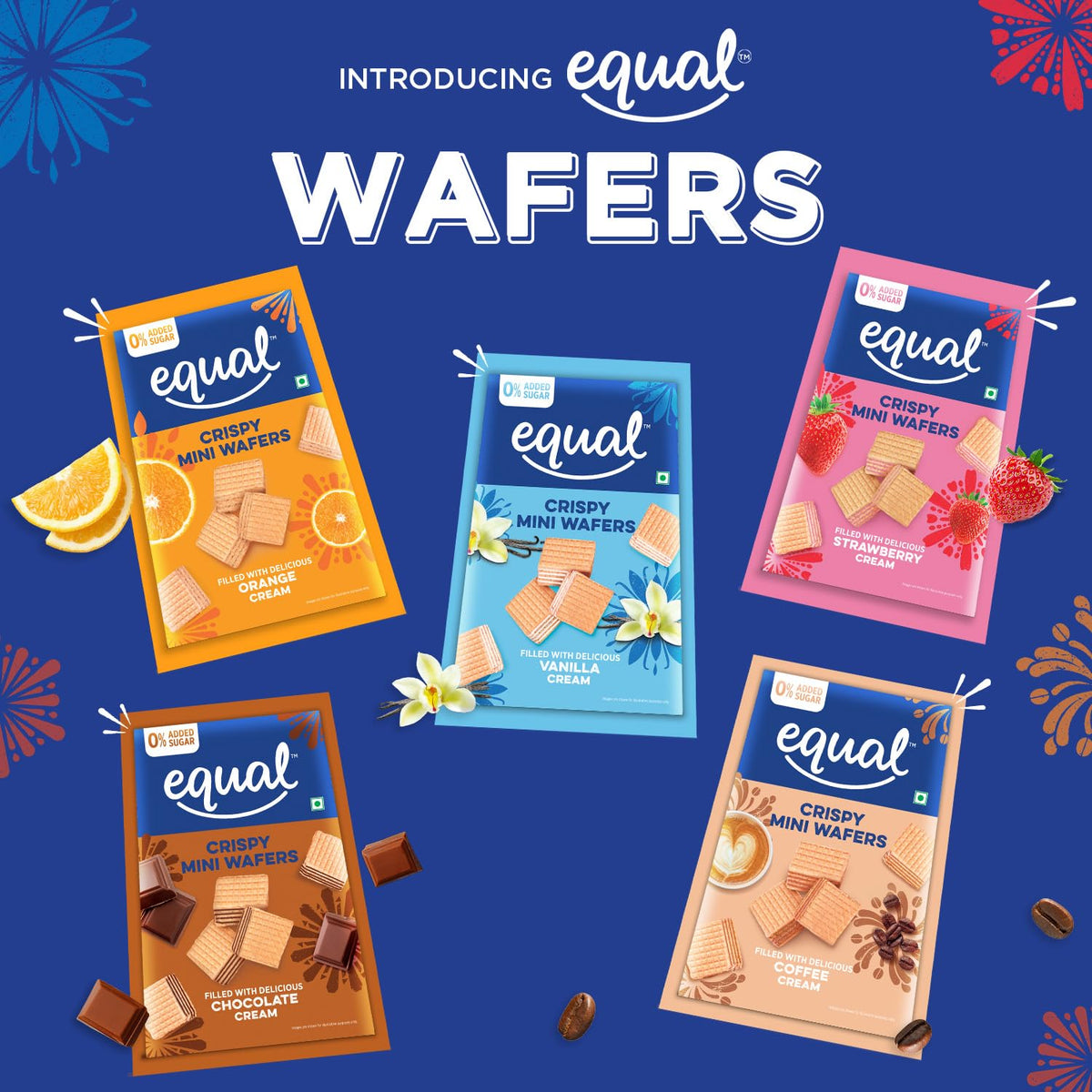 Equal Assorted Wafers Cube (Sugar-Free) | Pack of 5 (100g each) | 0% Added Sugar | Flavoured Wafers | Crispy Creamy Wafers | Crunch Anytime Anywhere