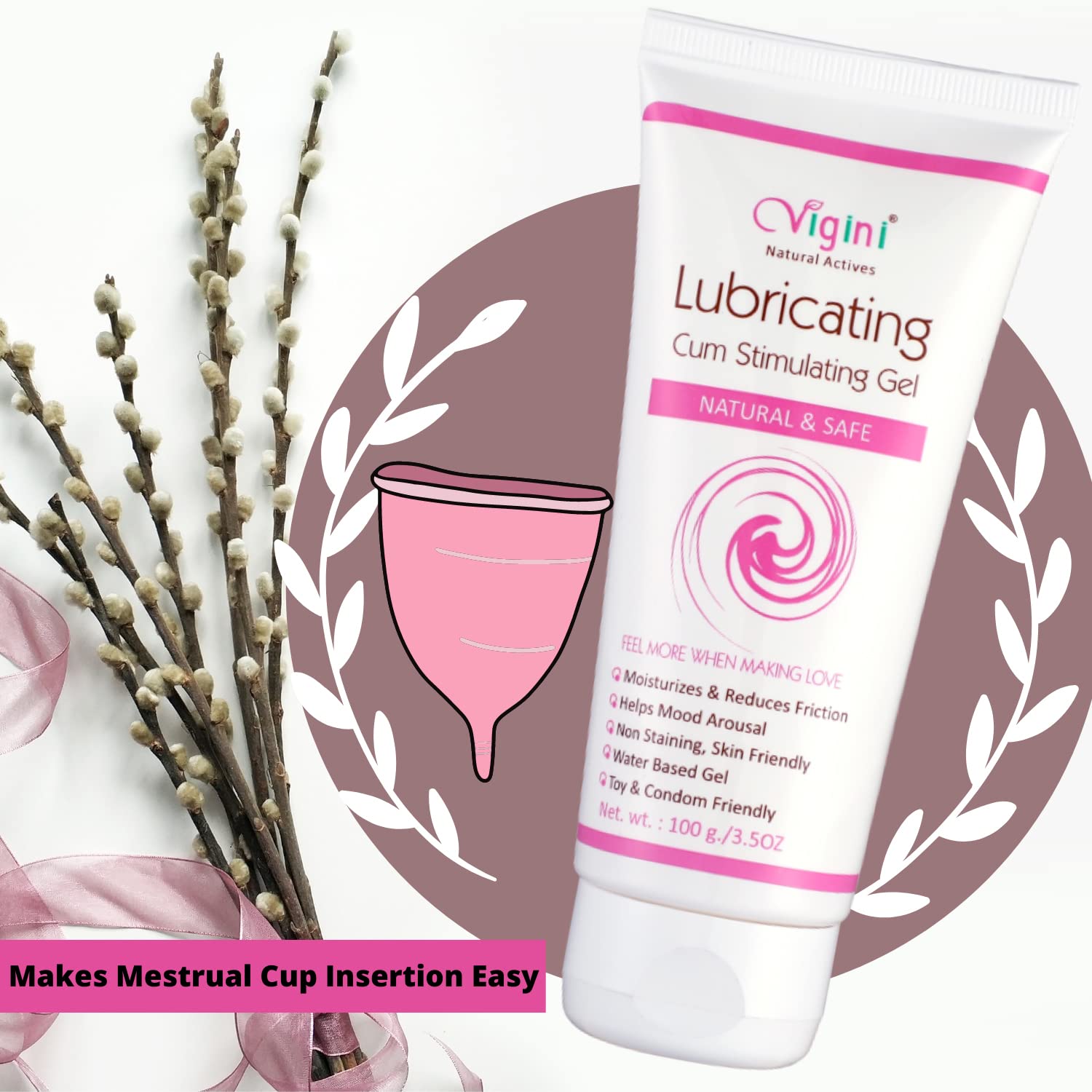 Vigini Natural Lubricant Lubricating Lube Lubrication Water Based Gel Jelly Women, Moisturizer, No Color No Fragrance Non Staining Itching Dryness Female 100G