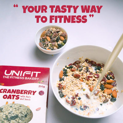 UNIFIT Instant Delicious Cranberry Oats Healthy Breakfast With Goodness of Rolled Oats Nuts, Seeds & Cranberry| High Fiber Oats| Wholegrain - Pack of 2 (250 Grams) Each