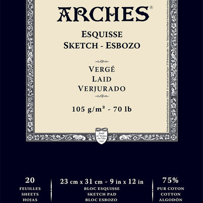 Arches Drawing 105 GSM Laid White 23 x 31 cm Paper Pad, 20 Sheets