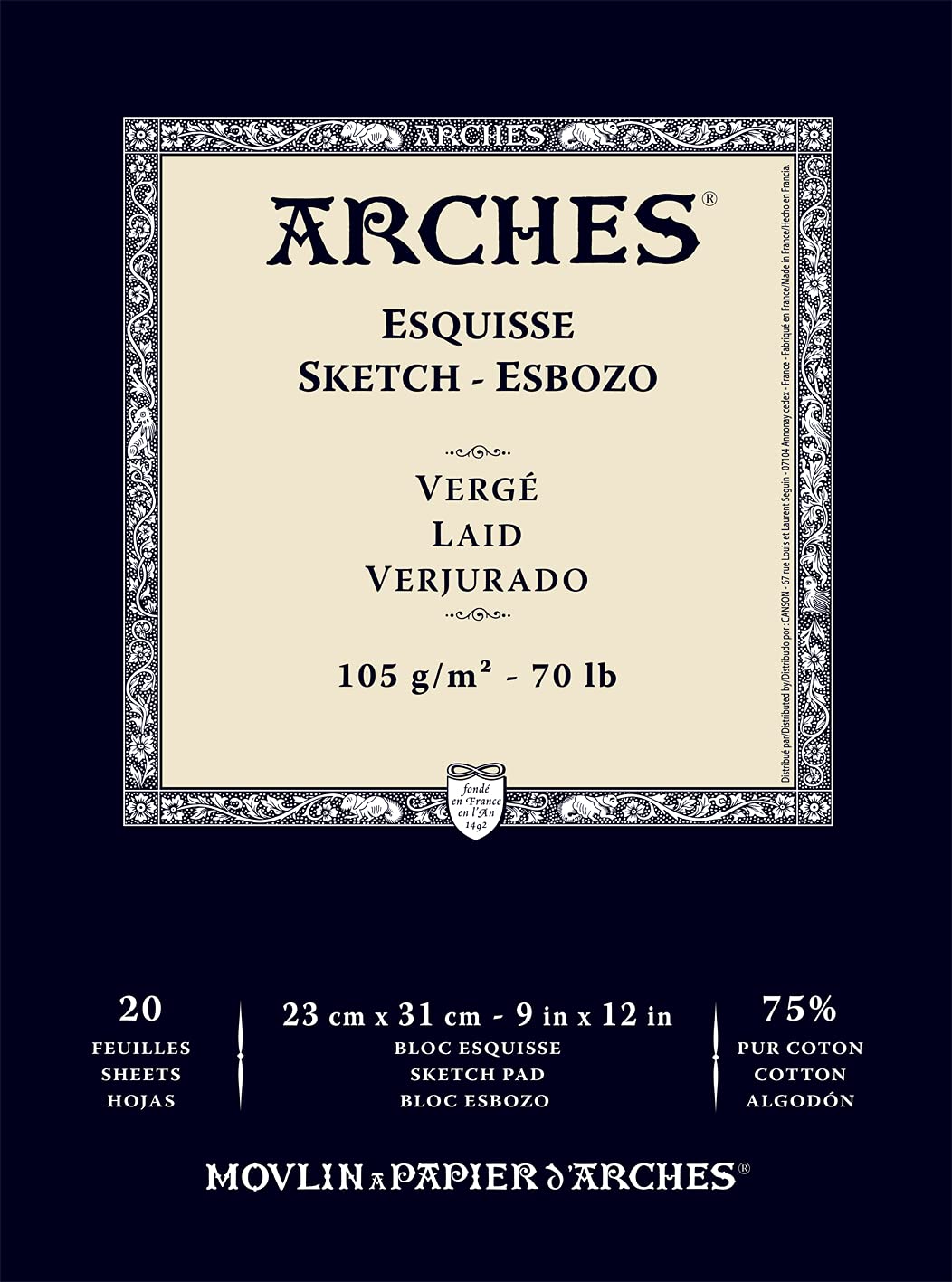 Arches Drawing 105 GSM Laid White 23 x 31 cm Paper Pad, 20 Sheets
